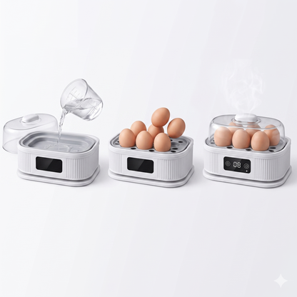 EggPro™ — Cocedor Eléctrico de Huevos | 6 Huevos Perfectos en 8 Minutos