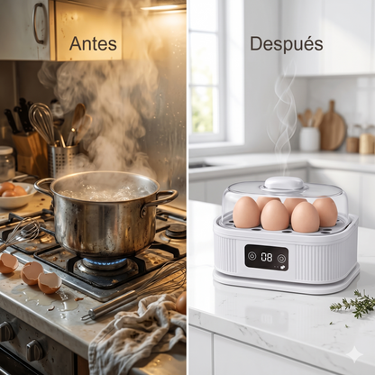 EggPro™ — Cocedor Eléctrico de Huevos | 6 Huevos Perfectos en 8 Minutos